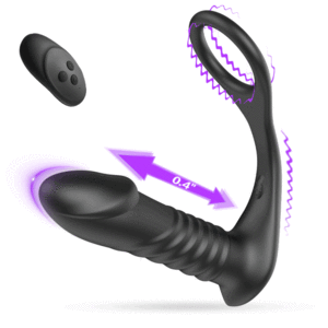 FIGHTER-10 Thrilling Vibration 3 Thrusting Silicone Remote Control Cock Ring Anal Vibrator