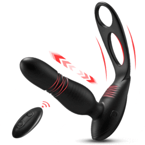 [Free Shipping] Alfred Low Noise 10 Thrusting & Vibrating Double Cock Rings Silicone Prostate Massager