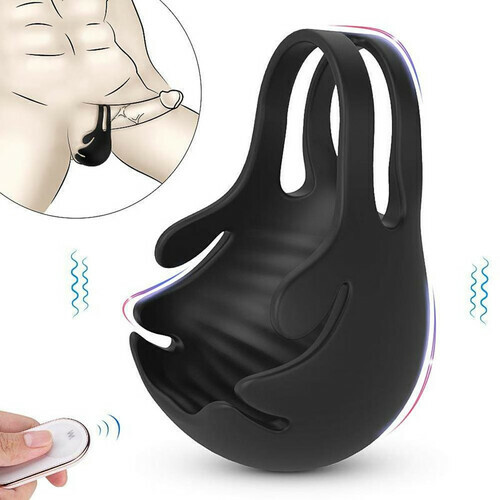 S-HANDE 1.29-Inch 9-Speed Vibrating Penis Ring with Testicles Teaser